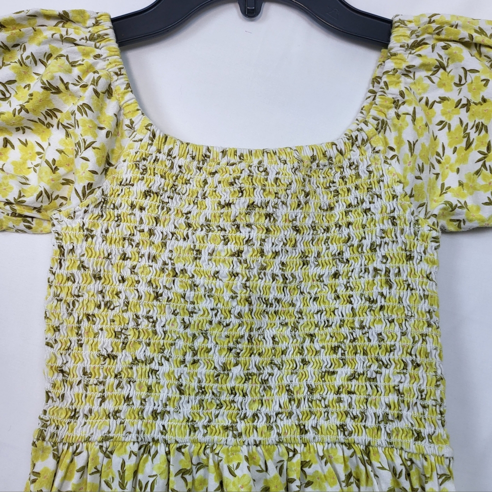 BILLABONG Girls Beach Love Yellow Gray‎ Floral Smocked Bodice Mini Dress Large - Picture 2 of 8